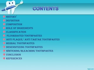 Toothpaste Reference Dentifrices_toothpastes in dentistry for | PPT