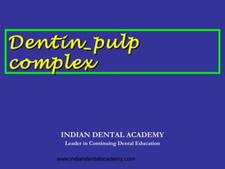 Dentin_pulp
complex



     INDIAN DENTAL ACADEMY
      Leader in Continuing Dental Education

    www.indiandentalacademy.com
 