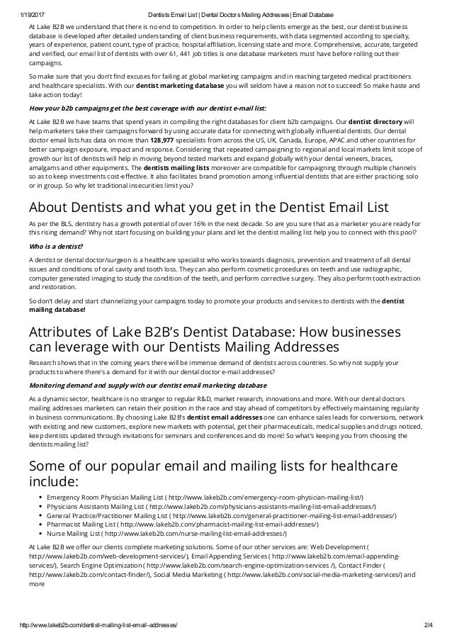 Dentists email address list