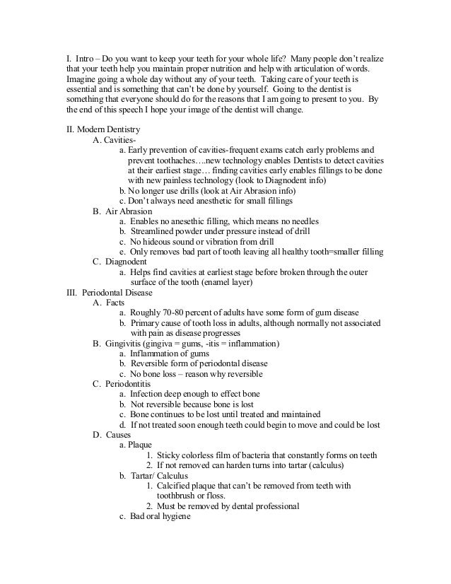 dental hygiene persuasive speech outline