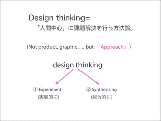 (Not product, graphic…, but   Approach )


          design thinking


    Experiment            Synthesizing
    (       )            (
 