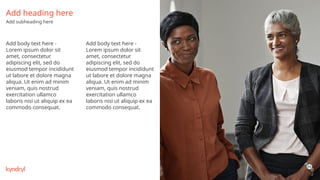 38
Add heading here
Add subheading here
Add body text here -
Lorem ipsum dolor sit
amet, consectetur
adipiscing elit, sed do
eiusmod tempor incididunt
ut labore et dolore magna
aliqua. Ut enim ad minim
veniam, quis nostrud
exercitation ullamco
laboris nisi ut aliquip ex ea
commodo consequat.
Add body text here -
Lorem ipsum dolor sit
amet, consectetur
adipiscing elit, sed do
eiusmod tempor incididunt
ut labore et dolore magna
aliqua. Ut enim ad minim
veniam, quis nostrud
exercitation ullamco
laboris nisi ut aliquip ex ea
commodo consequat.
 