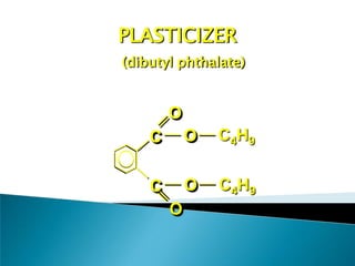 PLASTICIZER
(dibutyl phthalate)


        O
    C       O   C4H9


    C       O   C4H9
        O
 