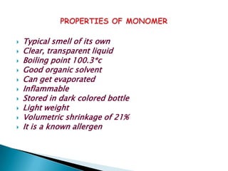    Typical smell of its own
   Clear, transparent liquid
   Boiling point 100.3*c
   Good organic solvent
   Can get evaporated
   Inflammable
   Stored in dark colored bottle
   Light weight
   Volumetric shrinkage of 21%
   It is a known allergen
 