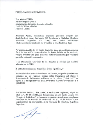 Denuncia de Carniello ante la ONU