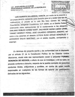 Denuncia interpuesta ante la PGR por el Dip.Luis Alberto Villarreal