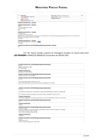 MINISTÉRIO PÚBLICO FEDERAL
237. No mesmo sentido, colocam-se mensagens trocadas na mesma data entre
LÉO PINHEIRO e MARCELO RAMALHO, funcionário do GRUPO OAS:
123/149
 
