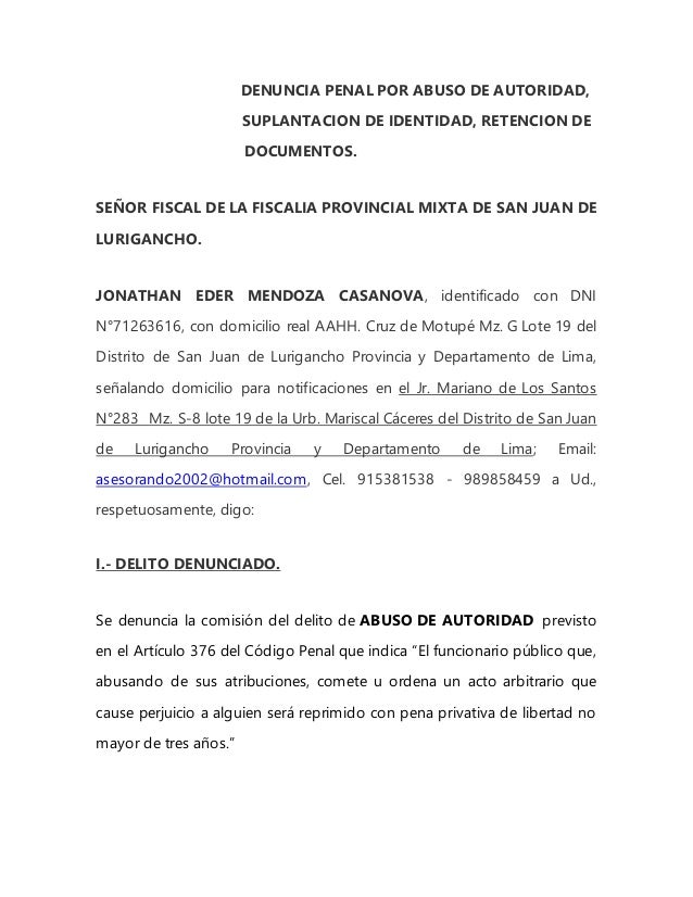 Denuncia Penal Por Abuso De Autoridad Casanova