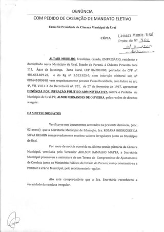 Denuncia contra o prefeito Almir Oliveira, de Uraí
