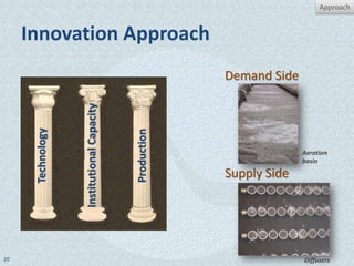 Approach


     Innovation Approach
                                                         Demand Side
                   Institutional Capacity
      Technology




                                            Production
                                                                       Aeration
                                                                       basin

                                                         Supply Side




20                                                                     Diffusers
 