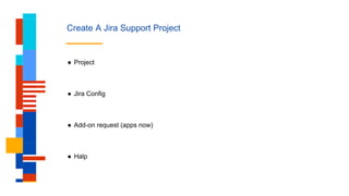 Create A Jira Support Project
● Project
● Jira Config
● Add-on request (apps now)
● Halp
 