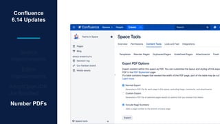 Confluence
6.14 Updates
Search
Improvements
Editor
Improvements
AdoptOpenJDK
Jre Bundled
Number PDFs
 