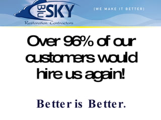 Over 96% of our customers would hire us again! Better is Better. 