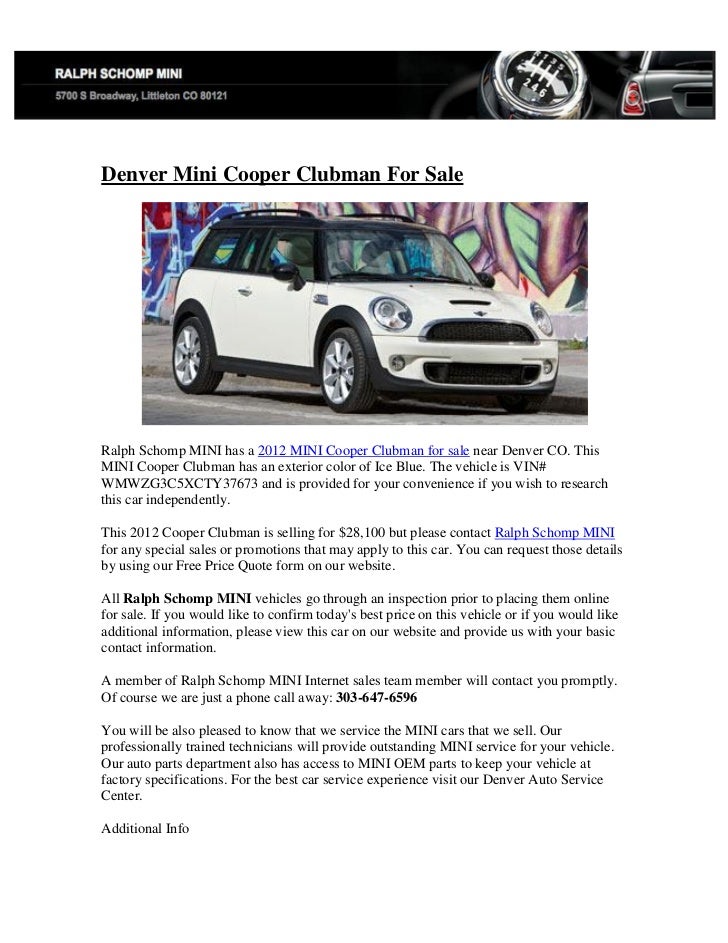 Mini Cooper Denver >> Denver Mini Cooper Clubman For Sale Mini Cooper Denver >> Denver Mini Cooper Clubman For Sale