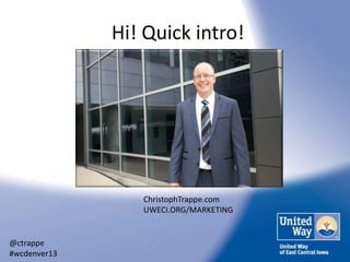 Hi! Quick intro!

Hi

ChristophTrappe.com
UWECI.ORG/MARKETING

@ctrappe
#wcdenver13

 