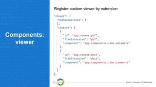 Learn. Connect. Collaborate.
Components:
viewer
Register custom viewer by extension
 