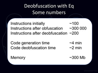 Deobfuscation and beyond (ZeroNights, 2014) | PDF