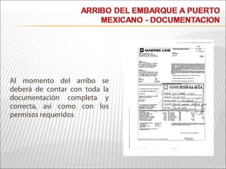 Al momento del arribo se
deberá de contar con toda la
documentación completa y
correcta, así como con los
permisos requeridos
 