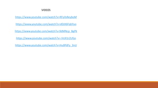 VIDEOS
https://www.youtube.com/watch?v=RFyVsReyboM
https://www.youtube.com/watch?v=dDJX6FqbYuo
https://www.youtube.com/watch?v=9dMNcp_BgPk
https://www.youtube.com/watch?v=-hUX1r2Ufys
https://www.youtube.com/watch?v=Hu0PdFy_3nU
 