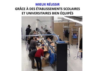 MIEUX RÉUSSIR
GRÂCE À DES ÉTABLISSEMENTS SCOLAIRES
ET UNIVERSITAIRES BIEN ÉQUIPÉS
 