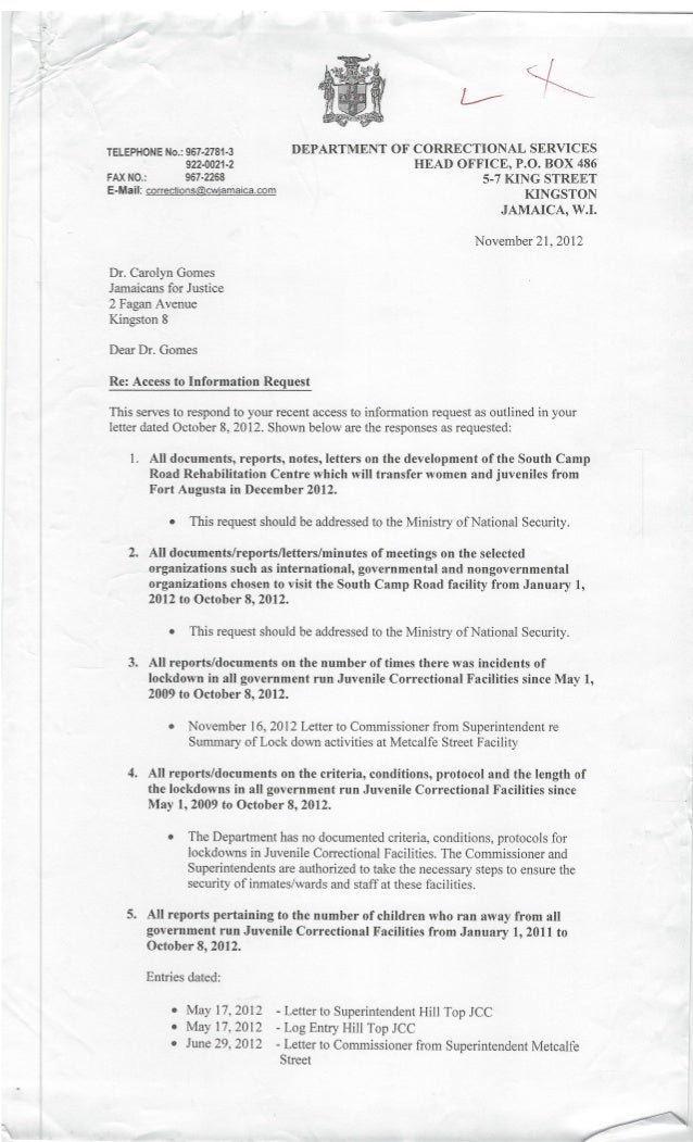 jamaica department of correctional services access to information jamaica letter summary