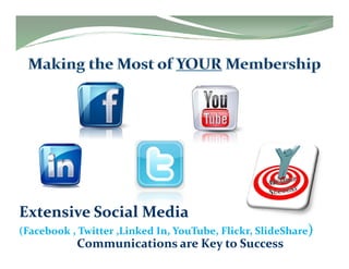 Extensive Social Media                                  
(Facebook , Twitter ,Linked In, YouTube, Flickr, SlideShare)
           Communications are Key to Success
 