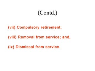 (Contd.)

(vii) Compulsory retirement;

(viii) Removal from service; and,

(ix) Dismissal from service.
 