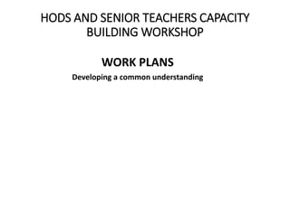 HODS AND SENIOR TEACHERS CAPACITY
BUILDING WORKSHOP
WORK PLANS
Developing a common understanding
 
