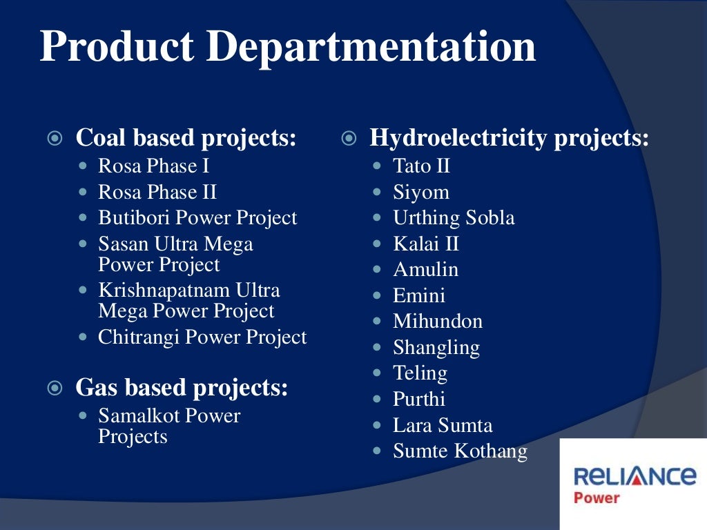 Departmentalization of Reliance Power Limited