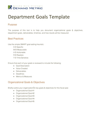 Department Goals Template PDF Department Goals Template PDF