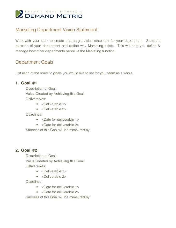 Department Goals Template Department Goals Template
