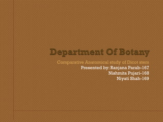 Comparative Anatomical study of Dicot stem
Presented by: Ranjana Parab-167
Nishmita Pujari-168
Niyati Shah-169
 