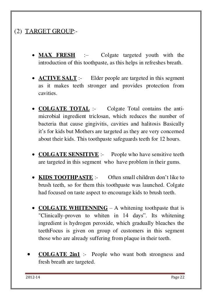 Market analysis of colgate toothpaste image
