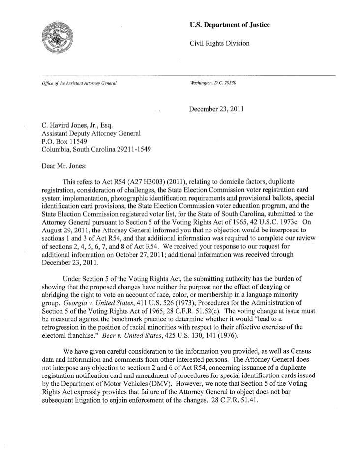 department of justice letter to south carolina department of justice letter