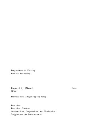 Rn Process Recording Department of NursingProcess | DOCX
