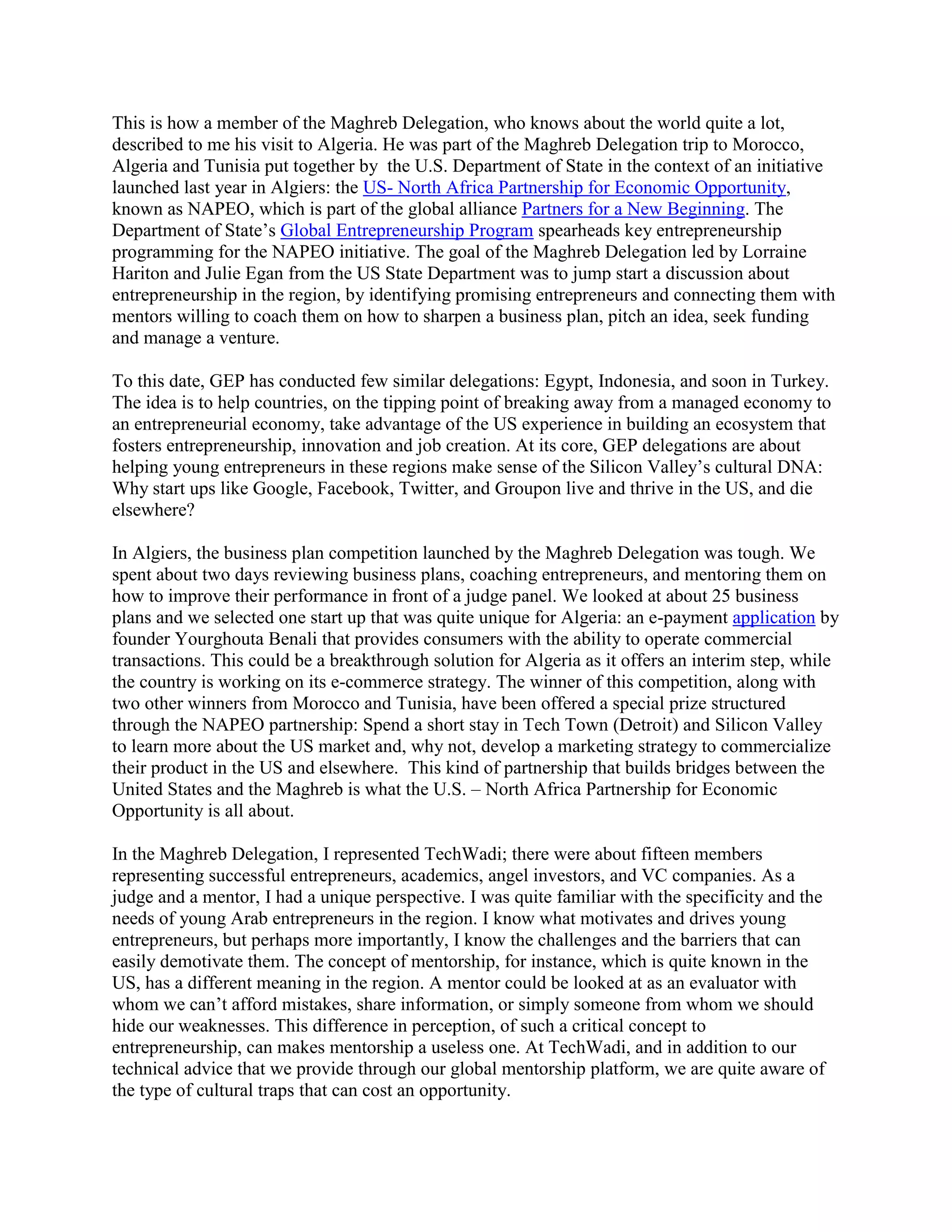 US Department of State PNB-NAPEO Maghreb Delegation Media Kit | PDF