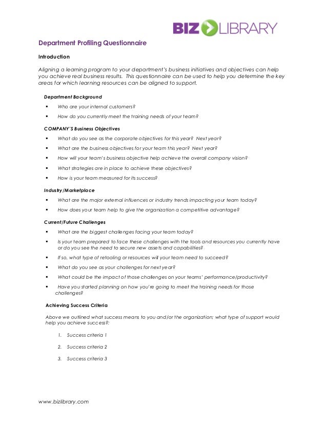 Department Profiling Questionnaire