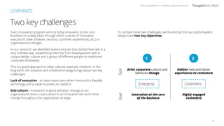 Two key challenges
17
LEARNINGS
￼
Every innovation program aims to bring innovation to the core
business on a daily basis ...