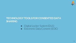 TECHNOLOGY TOOLS FOR CONSENTED DATA
SHARING
● Digital Locker System (DLS)
● Electronic Data Consent (EDC)
12
 
