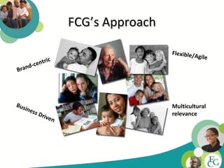 FCG’s Approach

                                          Flexible/
                                                      Agile
               ic
       -ce nt r
B rand




Bu s                                      Multicultural
       ines
              s Dr                        relevance
                  iven




                                                              6
 