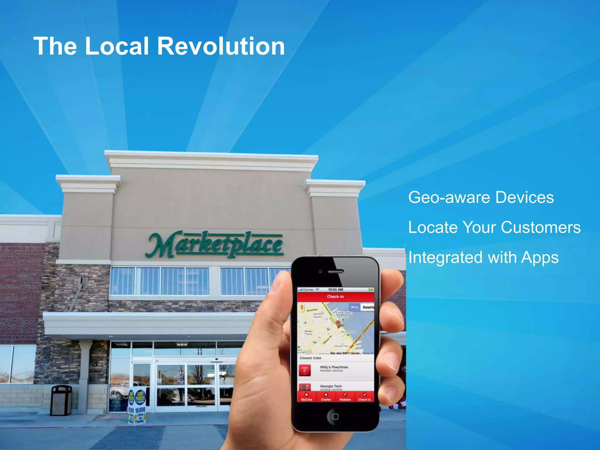The Local Revolution
Geo-aware Devices
Locate Your Customers
Integrated with Apps
 