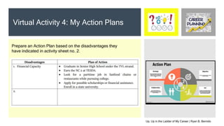 Virtual Activity 4: My Action Plans
Prepare an Action Plan based on the disadvantages they
have indicated in activity sheet no. 2.
Up, Up in the Ladder of My Career | Ryan B. Bernido
 