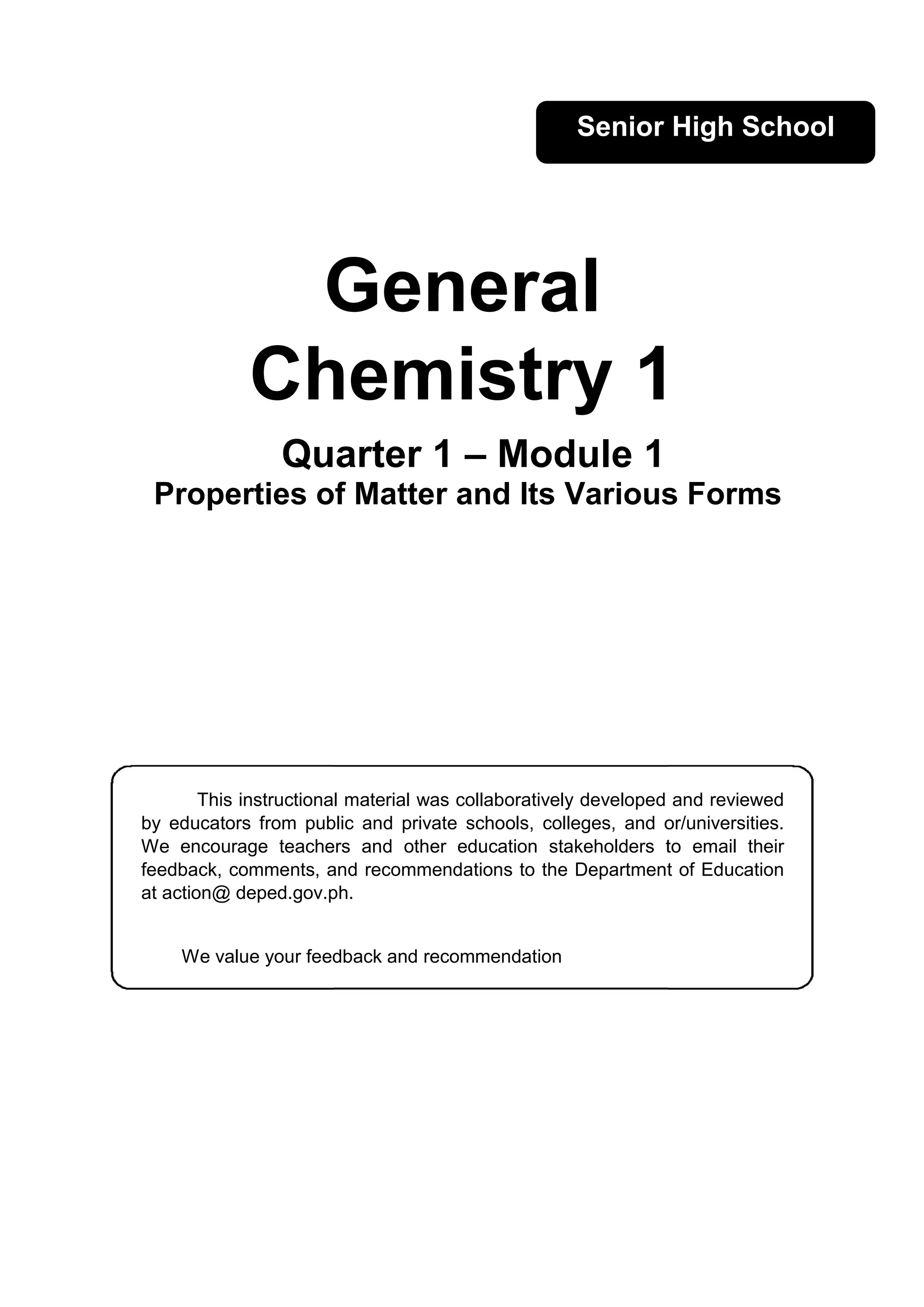 DepEd SHS STEM General Chemistry Modules Quarters 1-2 by CDO | PDF ...