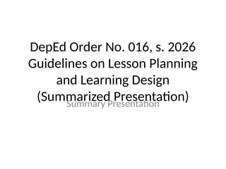 DepEd Order No. 016, s. 2026: Guidelines on Lesson Planning and