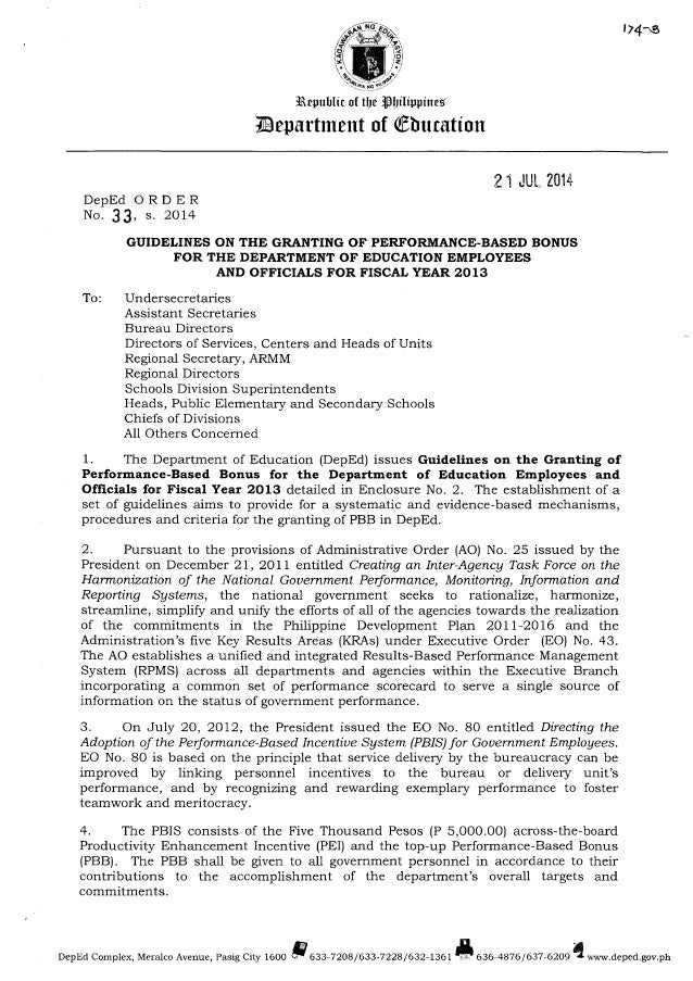 Deped Order No. 33 S. 2015