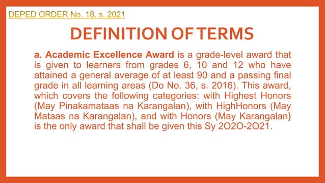 DEPED ORDER No 18, s. 2021.pptx | Student Financial Aid | Financial ...