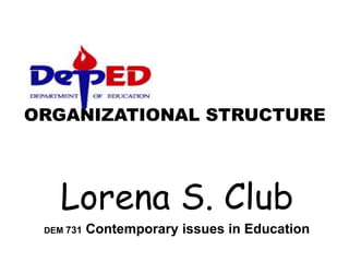 ORGANIZATIONAL STRUCTURE
Lorena S. Club
DEM 731 Contemporary issues in Education
 