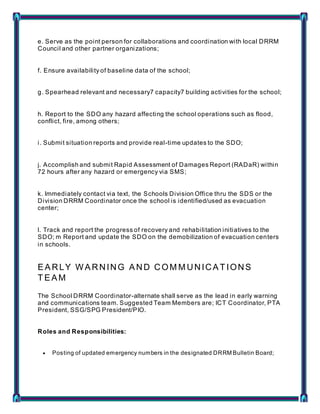 Deped School Drrm Coordinator Duties And Responsibilities