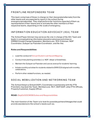 Deped School Drrm Coordinator Duties And Responsibilities