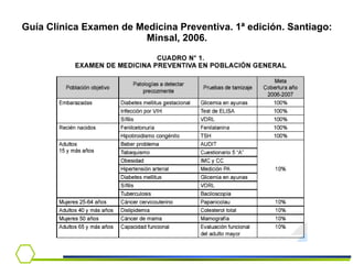 Guía Clínica Examen de Medicina Preventiva. 1ª edición. Santiago: Minsal, 2006. 